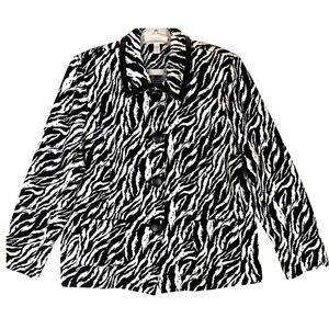 JM Collection Zebra Print Blazer Jacket Women XL Sequin Faux Leather Animal
